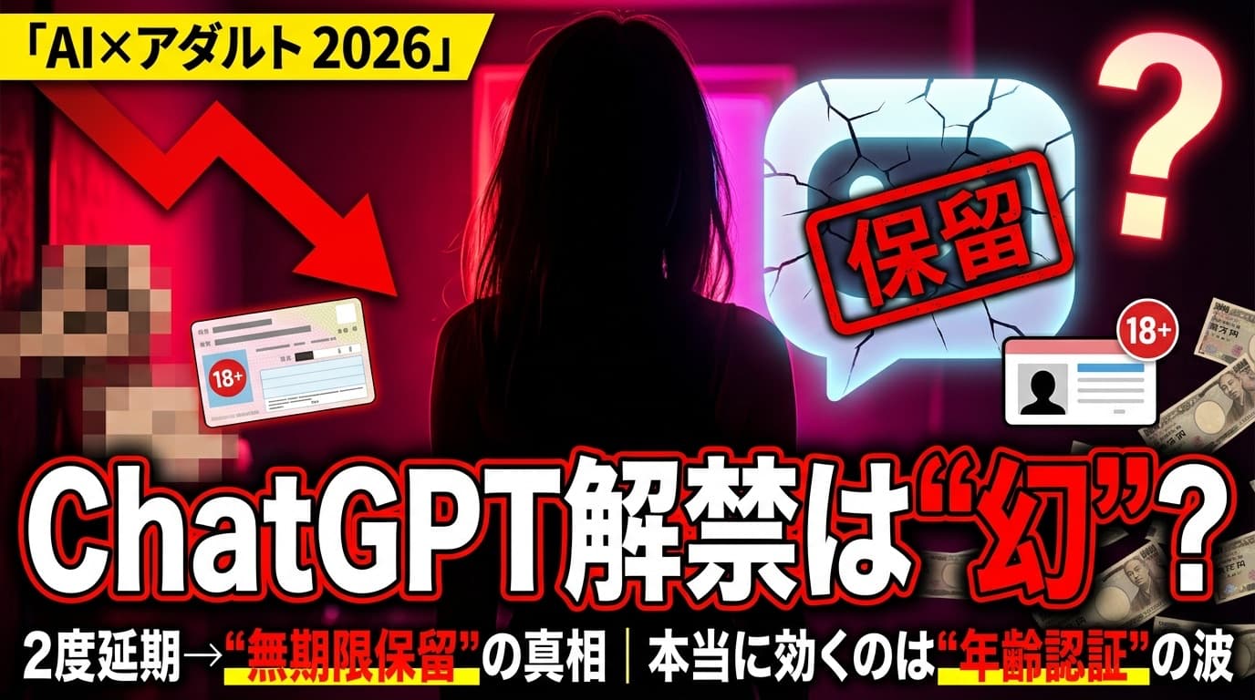 ChatGPTの「アダルト解禁」は結局どうなった? — 2度の延期と「無期限保留」の真相、日本のクリエイターに本当に効くのは"年齢認証"の波